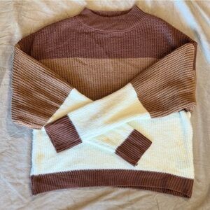 SHEIN Brown and Cream Ribbed Knit Cowl Sweaters